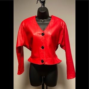Cropped Red Leather Leather Jacket